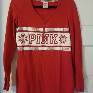 Victoria's Secret PINK Red Henley Sweatshirt